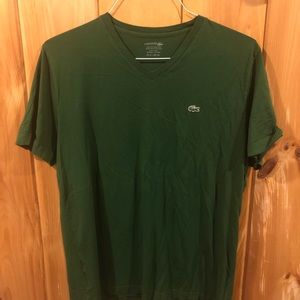 Dark Green Lacoste V Neck Tee Shirt - Large
